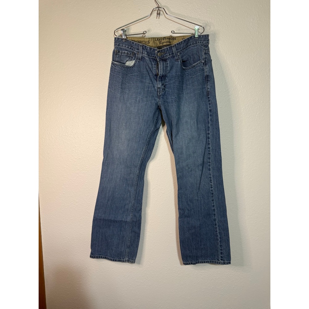 Levi Strauss Signature Mens Low Bootcut Jeans Medium Wash Blue Denim W34 L32